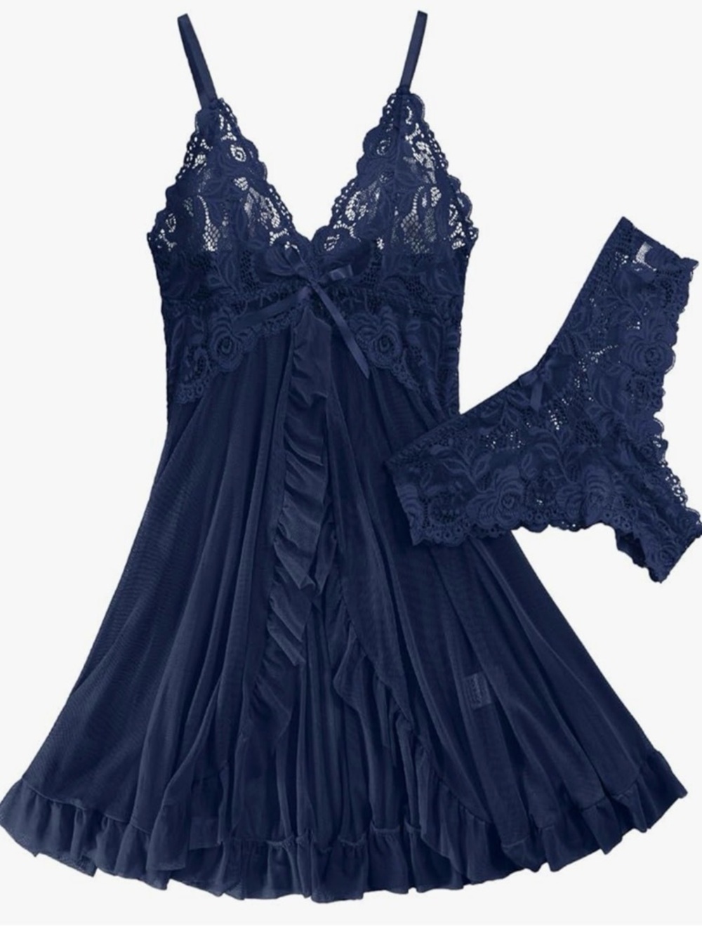 NWT Blue Lace Babydoll Lingerie Set Sexy Sheer Chemise Size S - Picture 3 of 9
